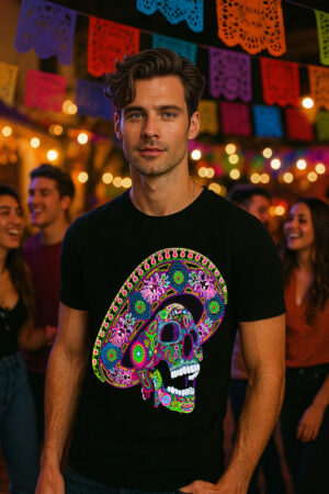 CAL CHARRO FIESTA Mariachi Skull T-Shirt – Glow-in-the-Dark Tribute to Mexican Culture