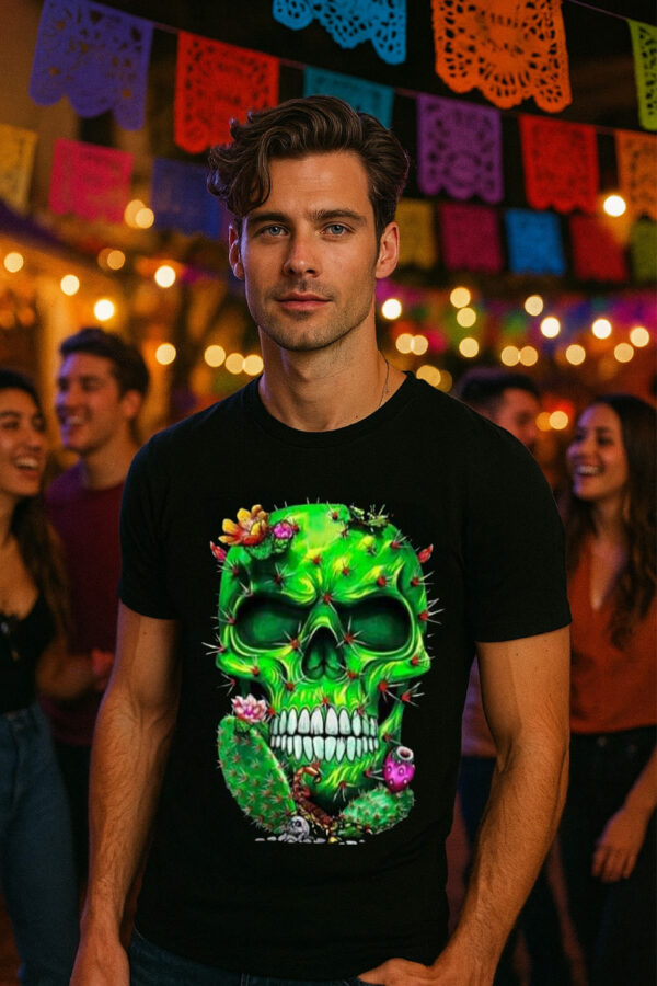 CAL NOPAL FIESTA Cactus Skull T-Shirt – A Unique Mexican Tribute to Día de Muertos