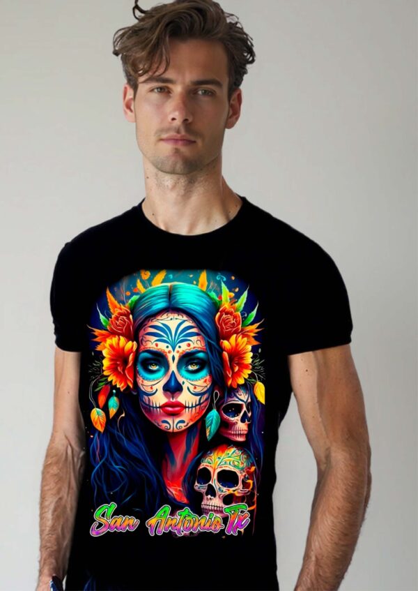 CATRINA SAN ANTO 🌺 San Antonio TX Catrina Blacklight T-Shirt 💀